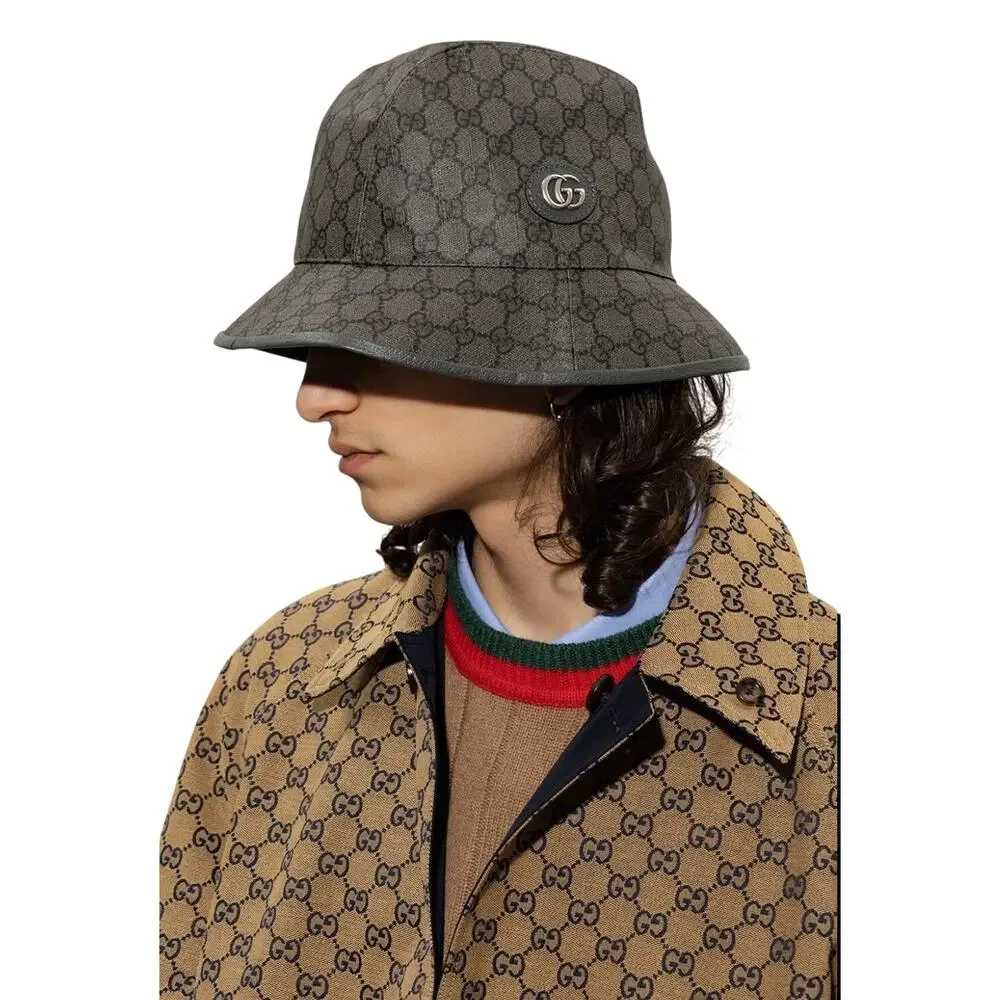 NEW Gucci GG Supreme Canvas Bucket Hat Grey Fedora Size M 58cm UNISEX Authentic